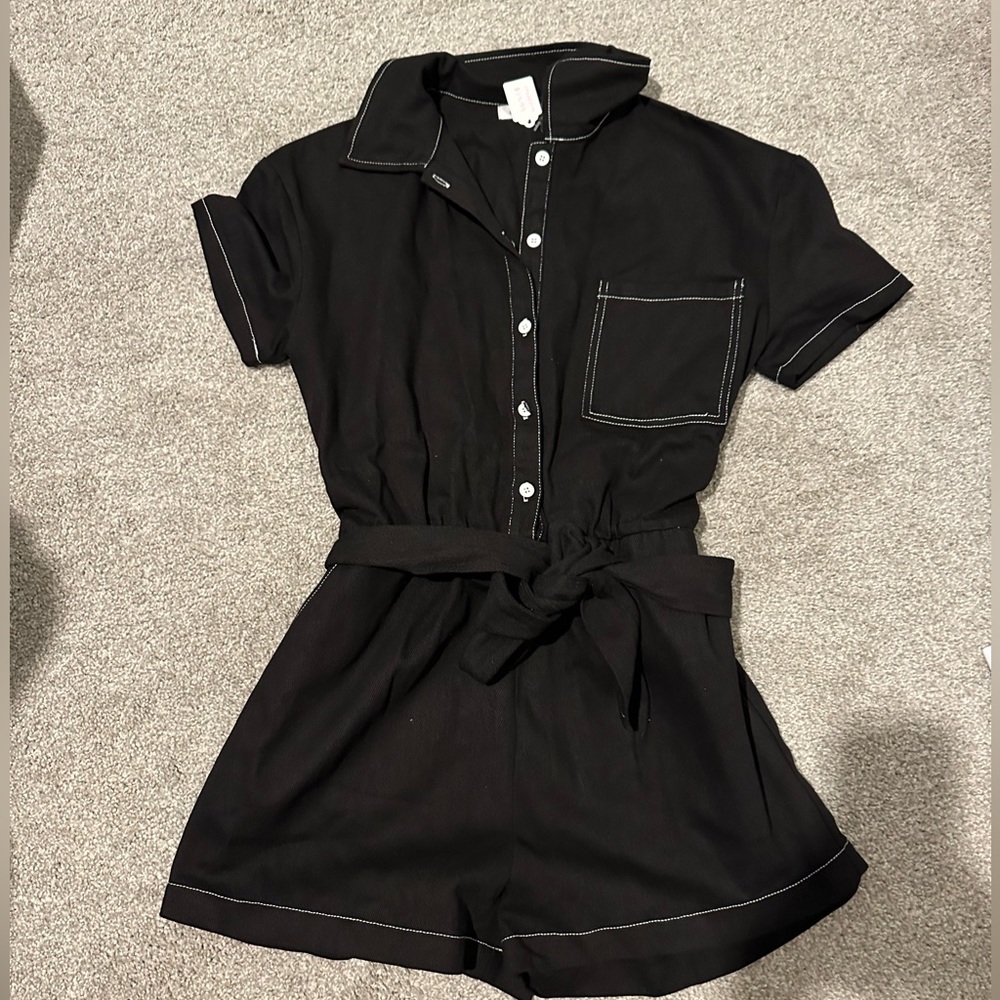 Black denim romper